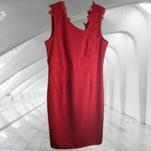 Spense 8 NWT sleeveless red with embroidery accent polyester blend stretch dress